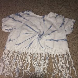 This cute 4th of July crop top with a spiral of white and blue.